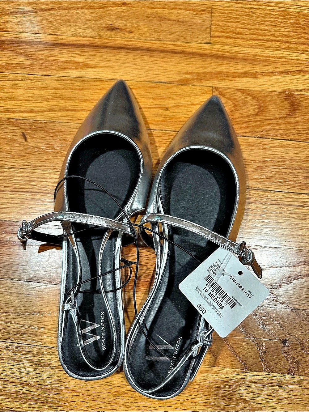 Worthington Pointed-Toe Ankle Strap Heels Silver US 10